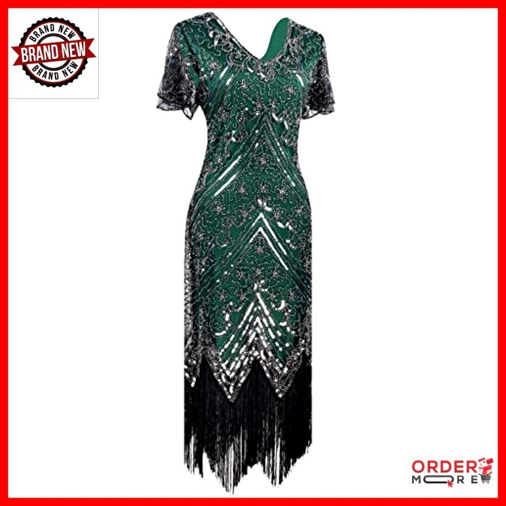 Sequin Mermaid Formal Long Flapper Gown Evening Dress with Accessories Set - Picture 2 of 7